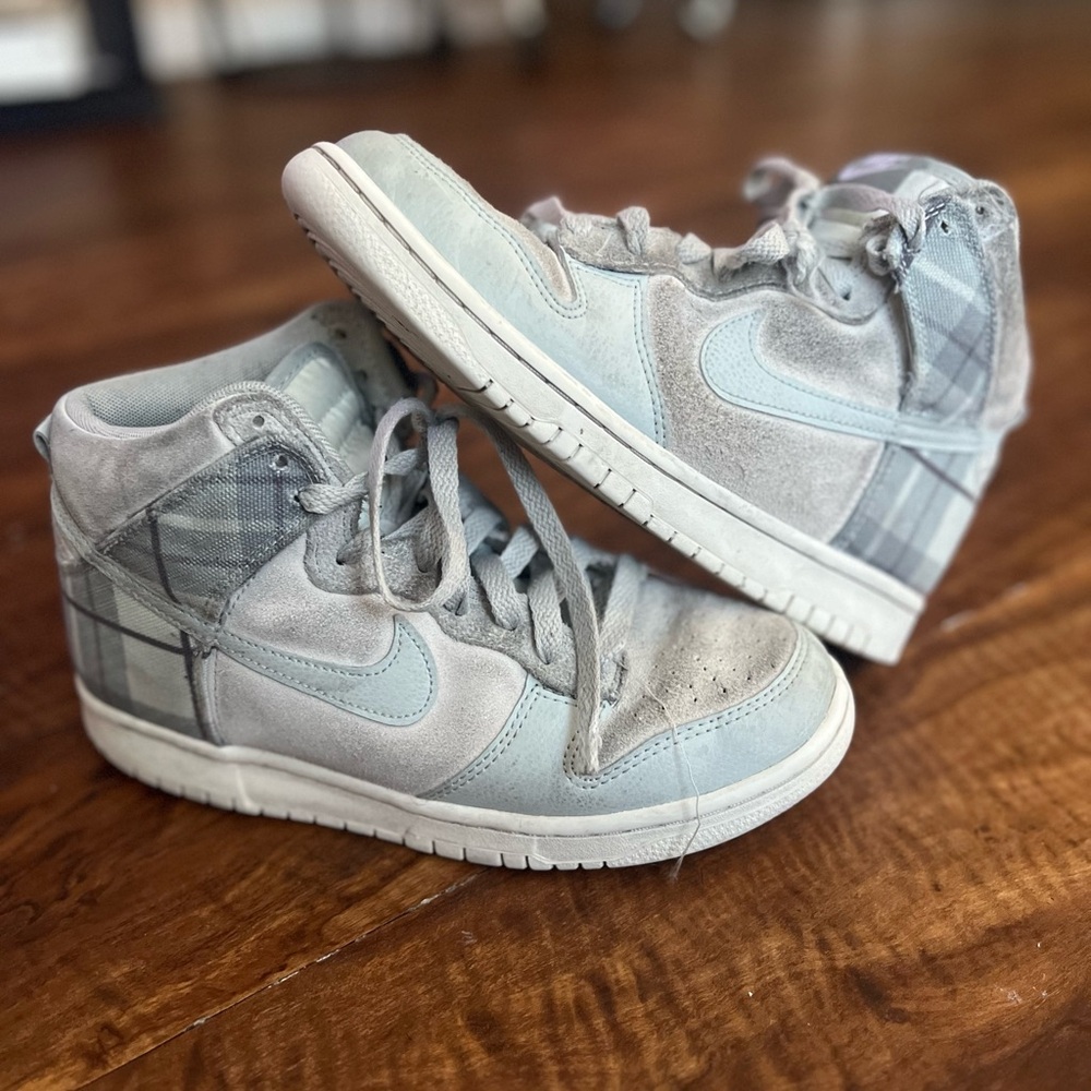 Nike Kid’s Dunk High GS Tartan Plaid White/Light Green Shoes Size 5.5Y
